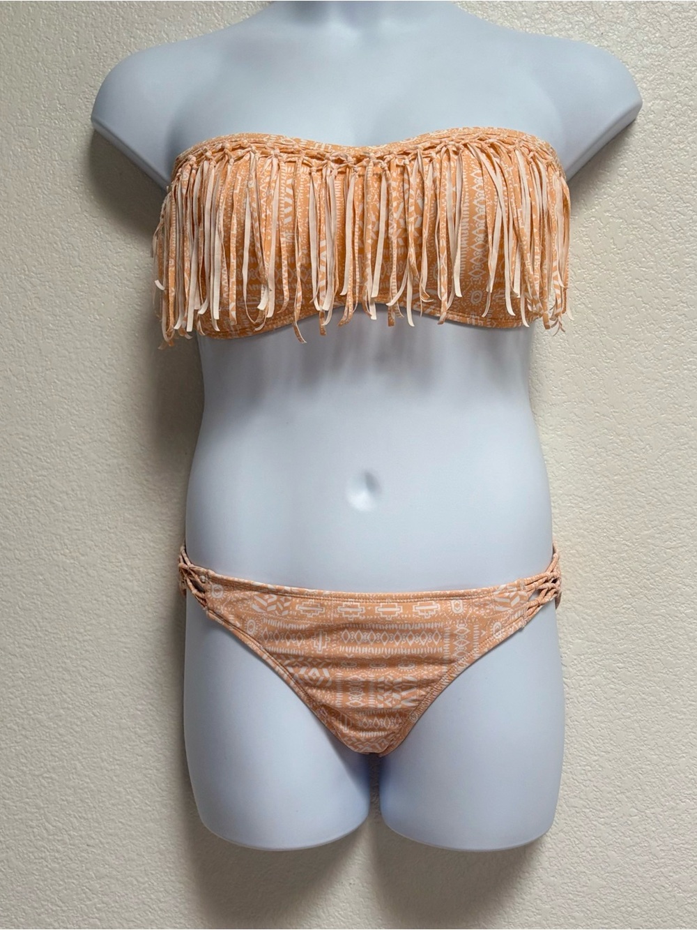 Ninety Peach Fringe Bandeau Bikini Set
